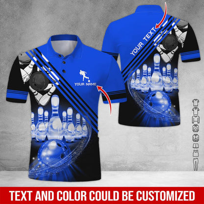 Custom Bowling Men Polo Shirt - Men Playing Bowling Pattern Personalized Name Polo Shirt - Perfect Bowling Gift For Men, Bowling Lover - Amzanimalsgift