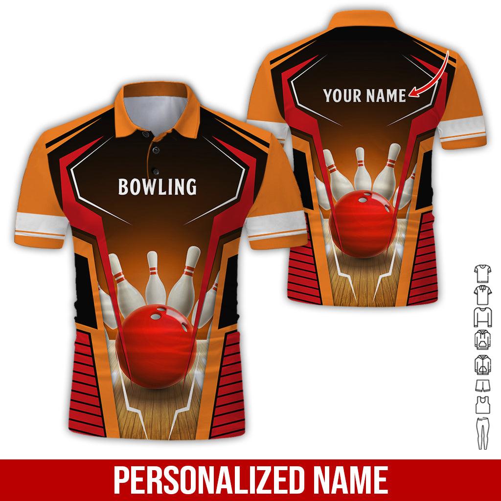 Custom Bowling Men Polo Shirt - Red Bowling Ball Pattern Personalized Name Polo Shirt - Perfect Bowling Gift For Men, Bowling Lover - Amzanimalsgift