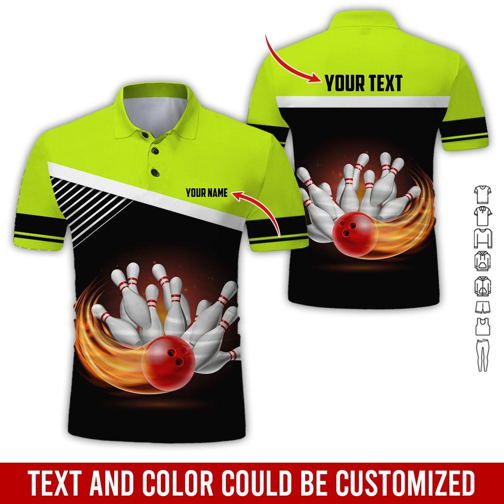 Custom Bowling Men Polo Shirt - Red Bowling Ball Personalized Name Polo Shirt - Perfect Bowling Gift For Men, Bowling Lover - Amzanimalsgift