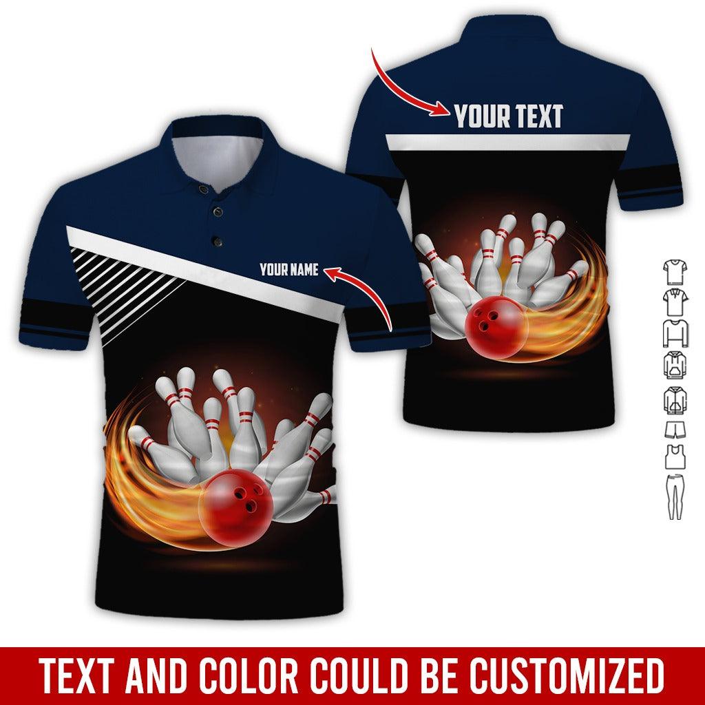 Custom Bowling Men Polo Shirt - Red Bowling Ball Personalized Name Polo Shirt - Perfect Bowling Gift For Men, Bowling Lover - Amzanimalsgift