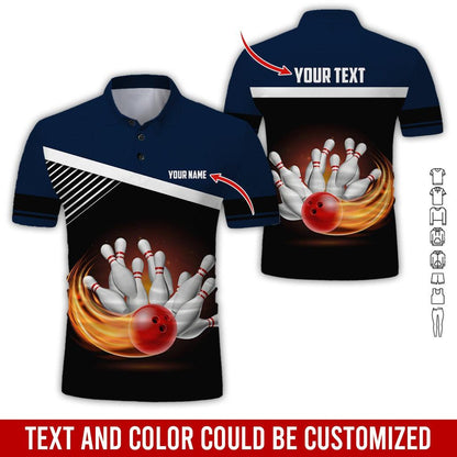 Custom Bowling Men Polo Shirt - Red Bowling Ball Personalized Name Polo Shirt - Perfect Bowling Gift For Men, Bowling Lover - Amzanimalsgift