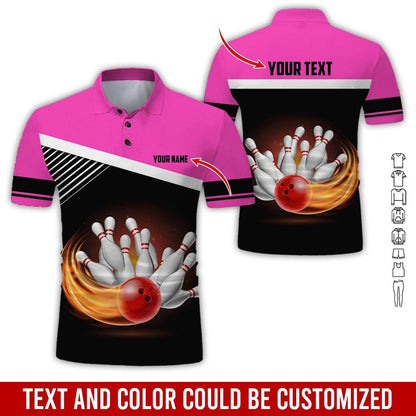 Custom Bowling Men Polo Shirt - Red Bowling Ball Personalized Name Polo Shirt - Perfect Bowling Gift For Men, Bowling Lover - Amzanimalsgift