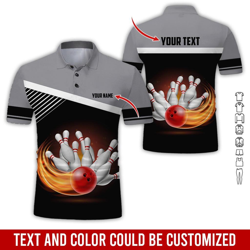 Custom Bowling Men Polo Shirt - Red Bowling Ball Personalized Name Polo Shirt - Perfect Bowling Gift For Men, Bowling Lover - Amzanimalsgift