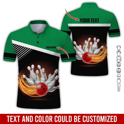 Custom Bowling Men Polo Shirt - Red Bowling Ball Personalized Name Polo Shirt - Perfect Bowling Gift For Men, Bowling Lover - Amzanimalsgift