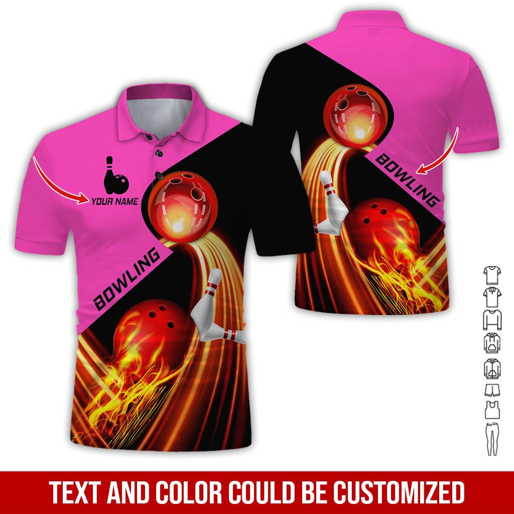 Custom Bowling Men Polo Shirt - Red Fire Bowling Ball Personalized Name Polo Shirt - Perfect Bowling Gift For Men, Bowling Lover - Amzanimalsgift