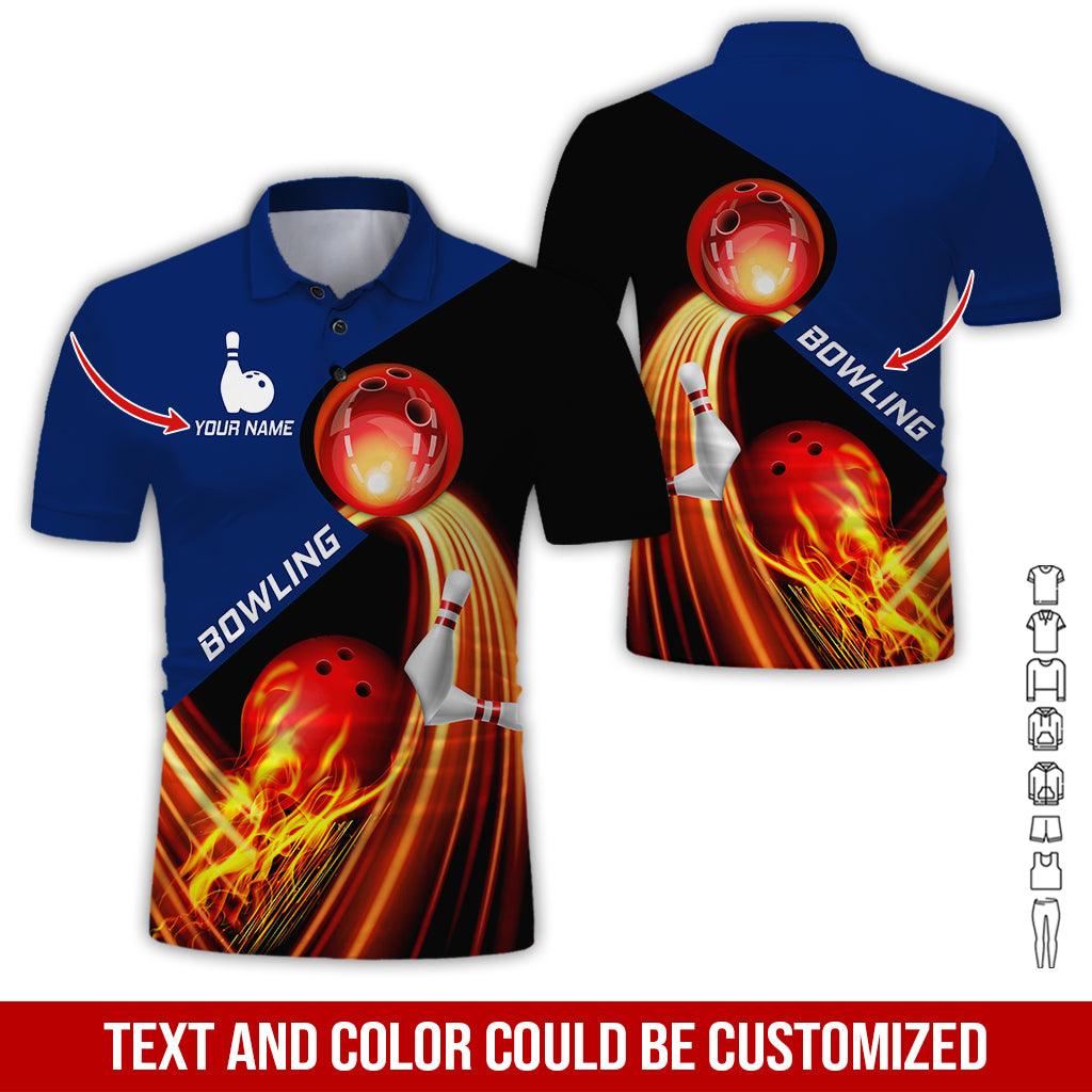 Custom Bowling Men Polo Shirt - Red Fire Bowling Ball Personalized Name Polo Shirt - Perfect Bowling Gift For Men, Bowling Lover - Amzanimalsgift