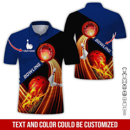Custom Bowling Men Polo Shirt - Red Fire Bowling Ball Personalized Name Polo Shirt - Perfect Bowling Gift For Men, Bowling Lover - Amzanimalsgift