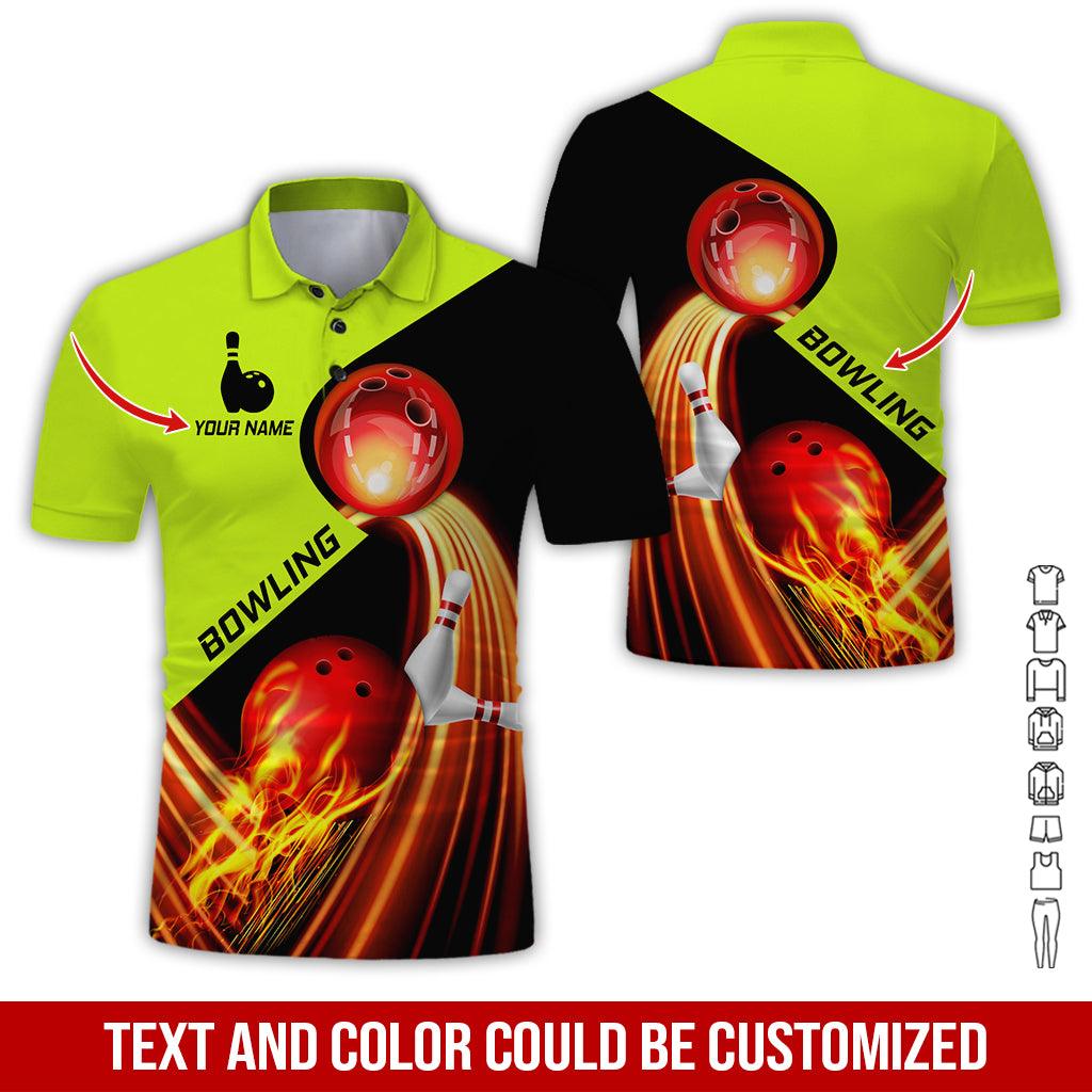 Custom Bowling Men Polo Shirt - Red Fire Bowling Ball Personalized Name Polo Shirt - Perfect Bowling Gift For Men, Bowling Lover - Amzanimalsgift