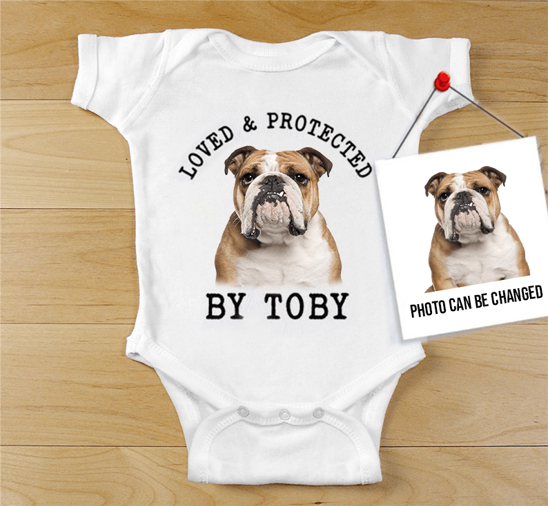 Custom Bulldog Baby Onesies, Loved & Protected By Custom Dog Baby Onesies, Personalized Onesies, Newborn Onesies - Perfect Gift For Baby, Baby Gift Onesie - Amzanimalsgift