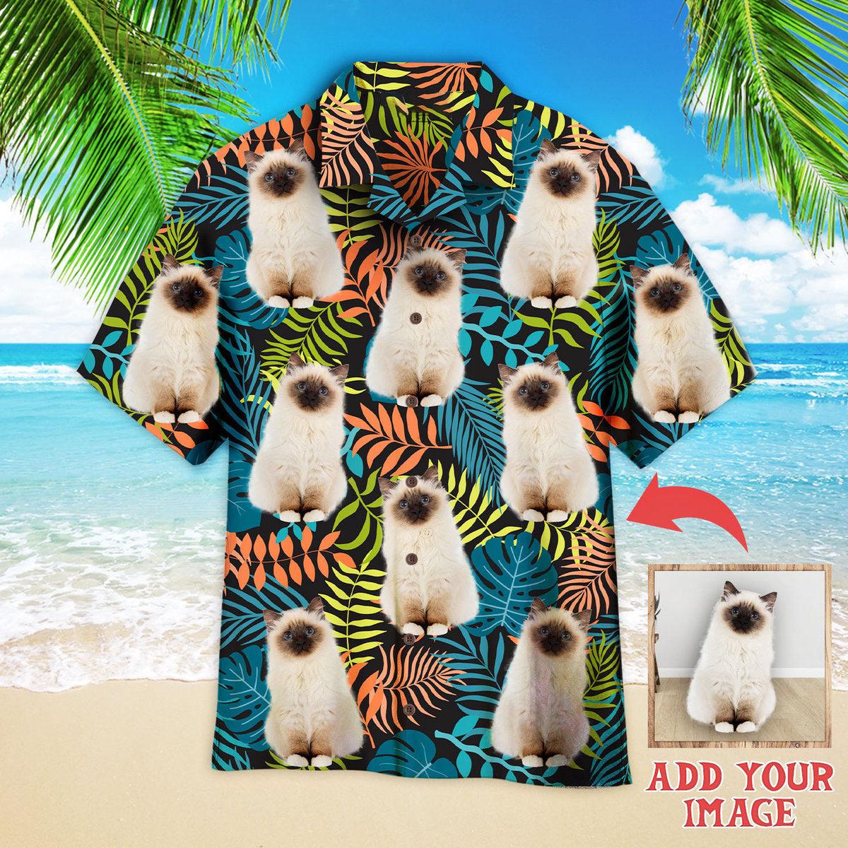 Custom Cat On Colorful Tropical Custom Hawaiian Shirt, Personalized Hawaiian Shirts - Perfect Gift For Cat Lovers, Family, Friends - Amzanimalsgift