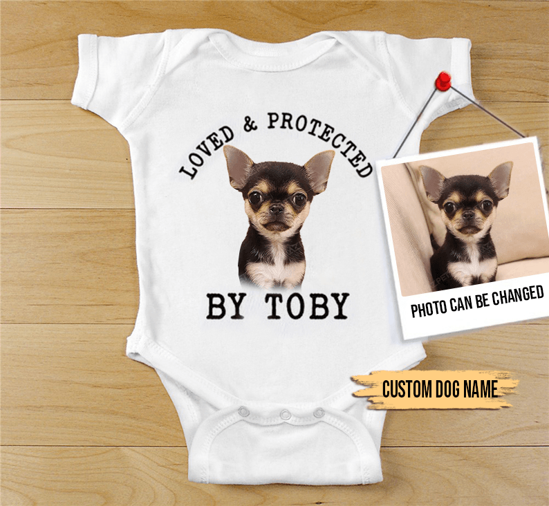 Custom Chihuahua Baby Onesies, Loved & Protected By Custom Dog Baby Onesies, Personalized Onesies, Newborn Onesies - Perfect Gift For Baby, Baby Gift Onesie - Amzanimalsgift