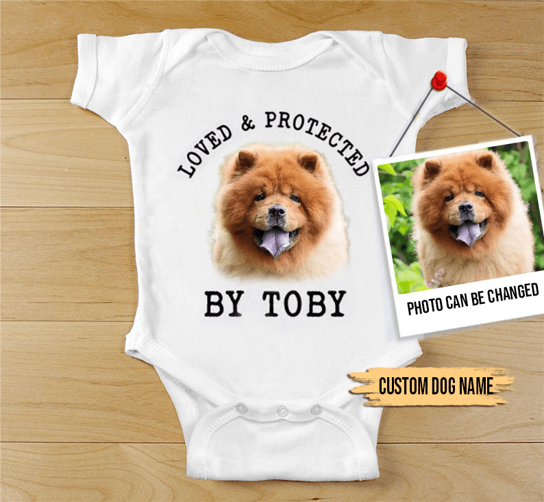 Custom Chow Chow Baby Onesies, Loved & Protected By Custom Dog Baby Onesies, Personalized Onesies, Newborn Onesies - Perfect Gift For Baby, Baby Gift Onesie - Amzanimalsgift