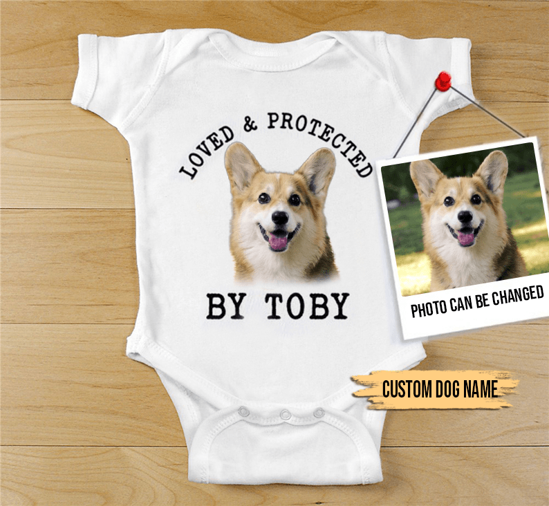 Custom Corgi Baby Onesies, Loved & Protected By Custom Dog Baby Onesies, Personalized Onesies, Newborn Onesies - Perfect Gift For Baby, Baby Gift Onesie - Amzanimalsgift