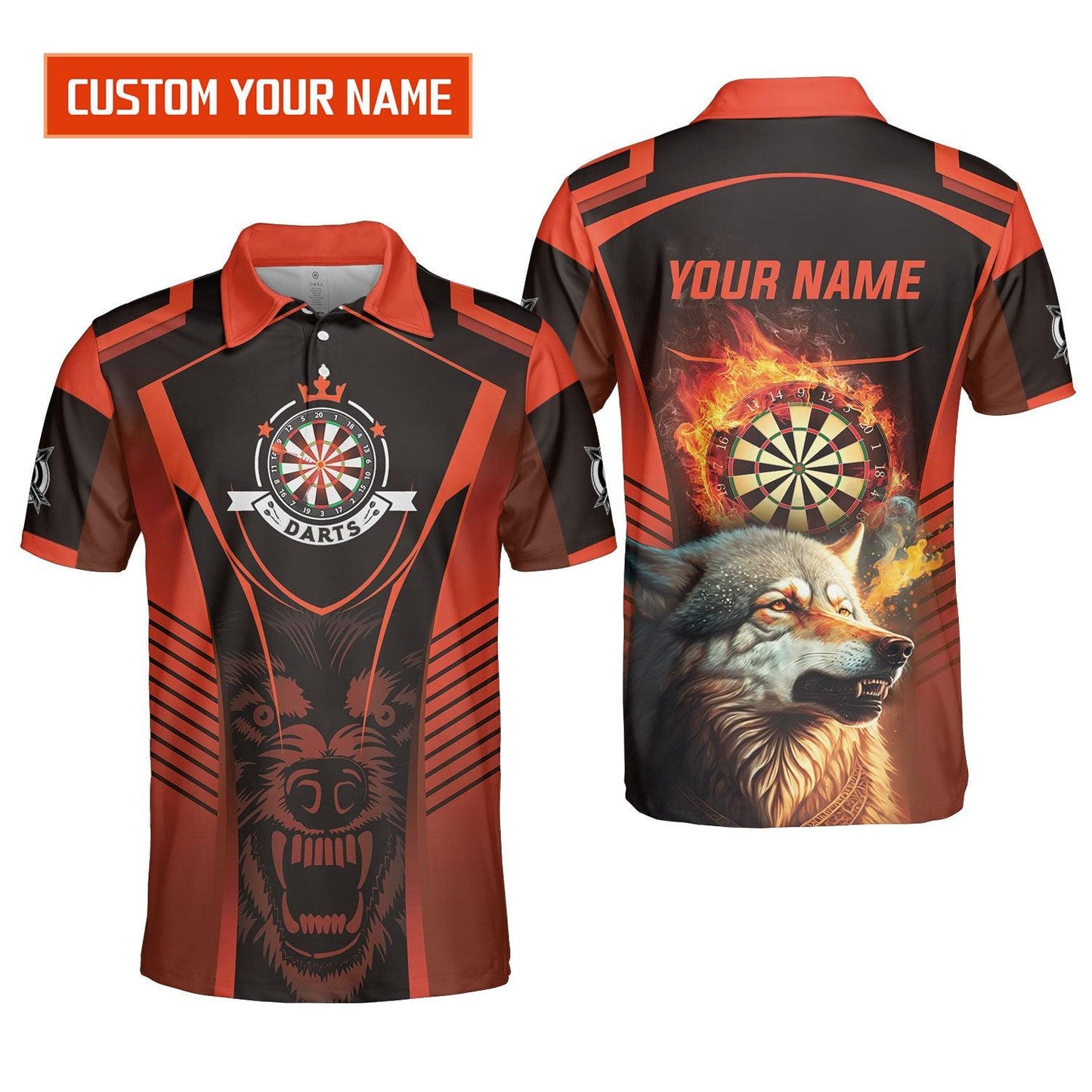 Custom Name Darts Hoodie , Orange Wolf Dartboard Personalized Hoodie - Gift For Darts Players