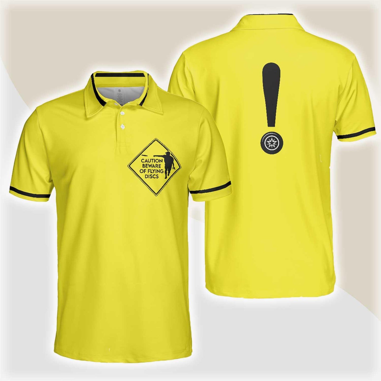 Custom Disc Golf Men Polo Shirt - Caution Beware Of Flying Discs Men Polo Shirt, Yellow Skull Polo Shirt, Best Golf Shirt For Men - Amzanimalsgift
