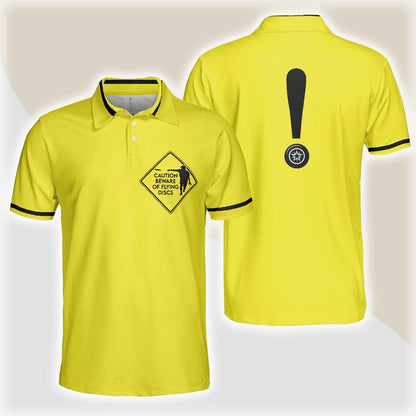 Custom Disc Golf Men Polo Shirt - Caution Beware Of Flying Discs Men Polo Shirt, Yellow Skull Polo Shirt, Best Golf Shirt For Men - Amzanimalsgift