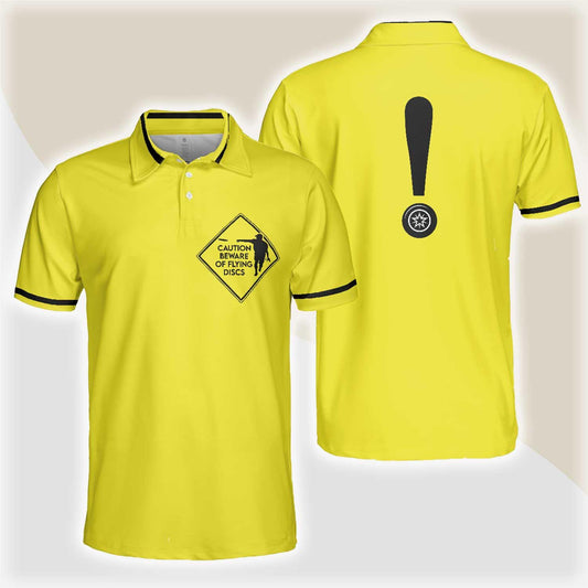 Custom Disc Golf Men Polo Shirt - Caution Beware Of Flying Discs Men Polo Shirt, Yellow Skull Polo Shirt, Best Golf Shirt For Men - Amzanimalsgift