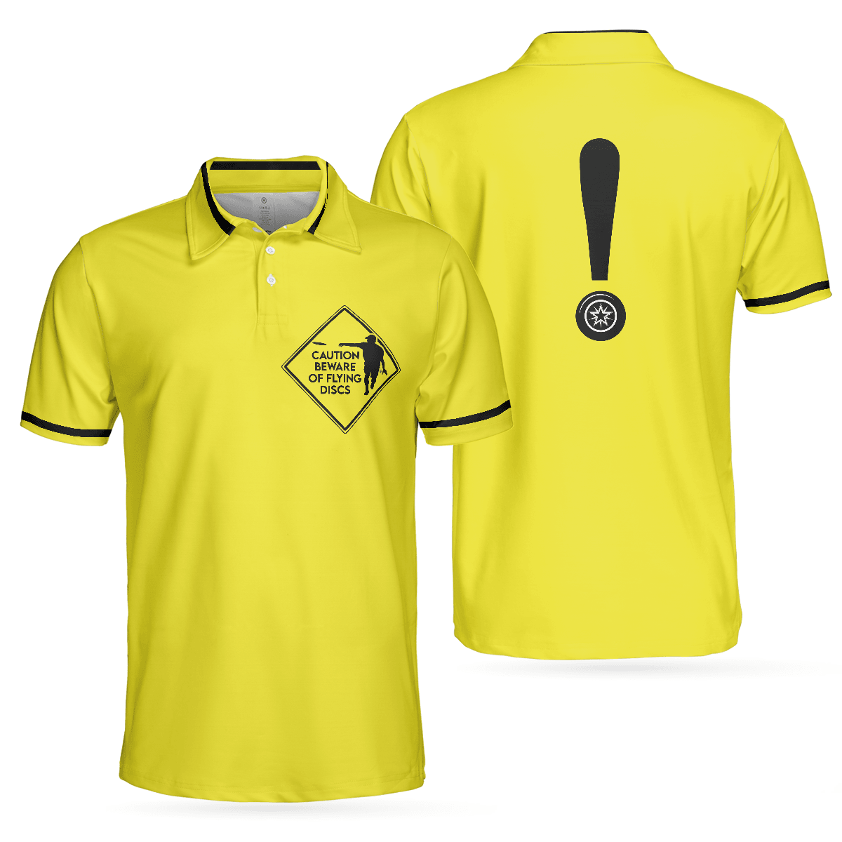 Custom Disc Golf Men Polo Shirt - Caution Beware Of Flying Discs Men Polo Shirt, Yellow Skull Polo Shirt, Best Golf Shirt For Men - Amzanimalsgift