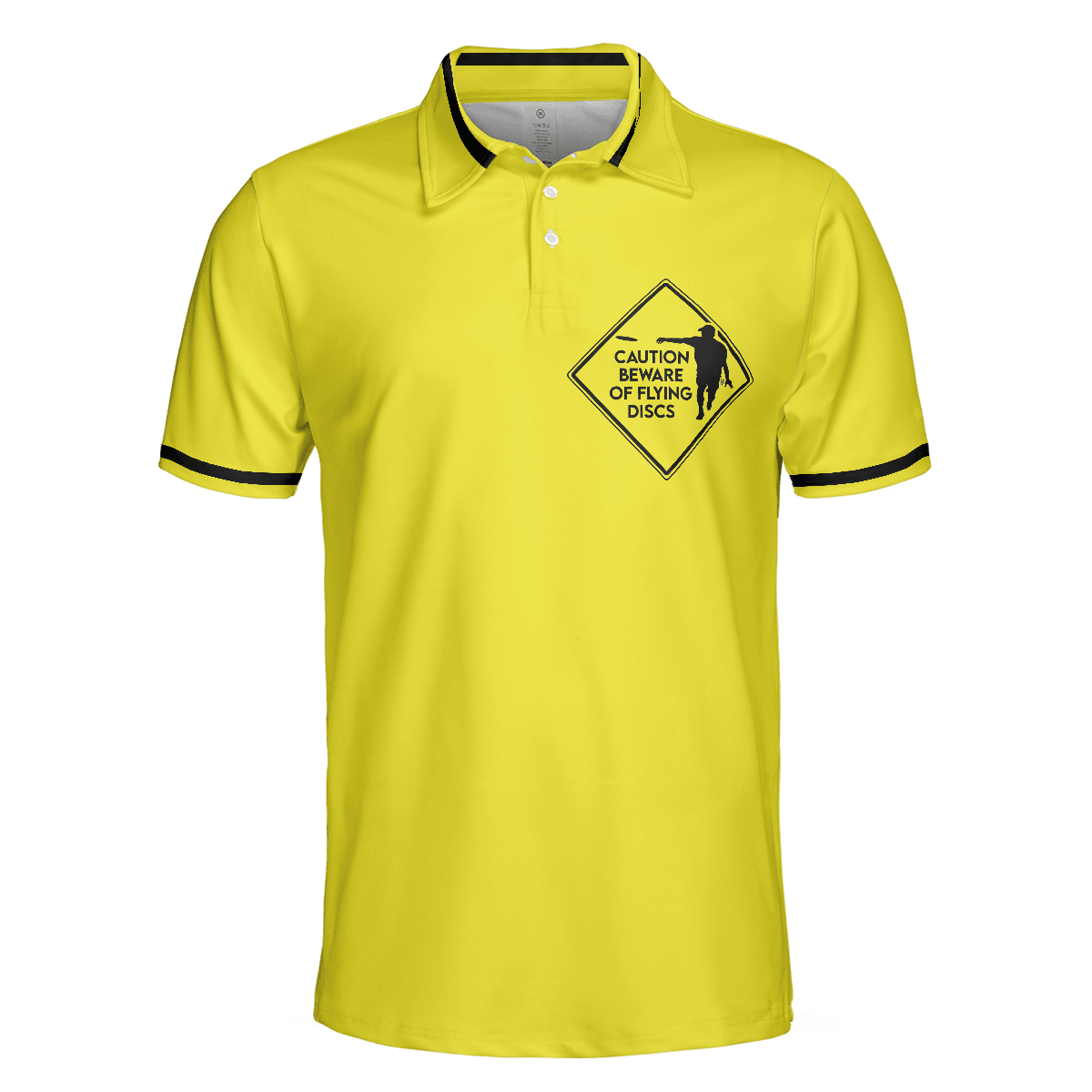 Custom Disc Golf Men Polo Shirt - Caution Beware Of Flying Discs Men Polo Shirt, Yellow Skull Polo Shirt, Best Golf Shirt For Men - Amzanimalsgift