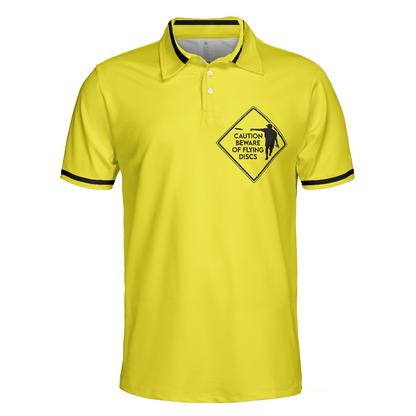 Custom Disc Golf Men Polo Shirt - Caution Beware Of Flying Discs Men Polo Shirt, Yellow Skull Polo Shirt, Best Golf Shirt For Men - Amzanimalsgift