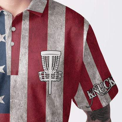 Custom Disc Golf Men Polo Shirt - Custom Name American Flag Disc Golf Basket Apparel Men Polo Shirt - Perfect Polo Shirt For Men, Disc Golf Lover - Amzanimalsgift