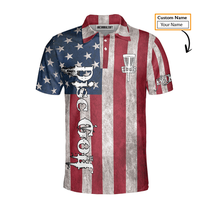 Custom Disc Golf Men Polo Shirt - Custom Name American Flag Disc Golf Basket Apparel Men Polo Shirt - Perfect Polo Shirt For Men, Disc Golf Lover - Amzanimalsgift