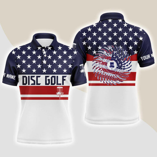 Custom Disc Golf Men Polo Shirt - Custom Name American Flag Patriot Apparel Men Polo Shirt - Perfect Polo Shirt For Men, Disc Golf Lover - Amzanimalsgift