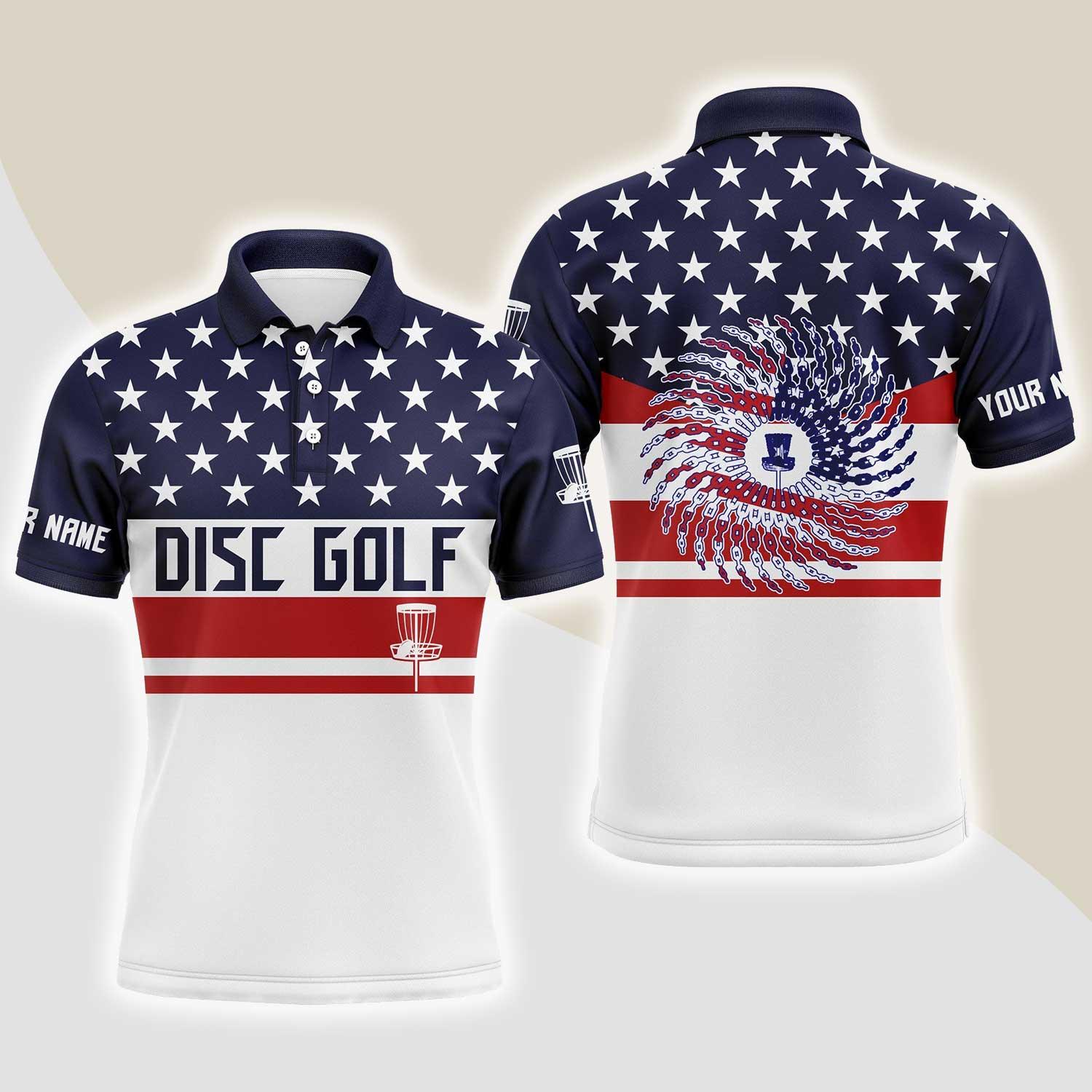 Custom Disc Golf Men Polo Shirt - Custom Name American Flag Patriot Apparel Men Polo Shirt - Perfect Polo Shirt For Men, Disc Golf Lover - Amzanimalsgift