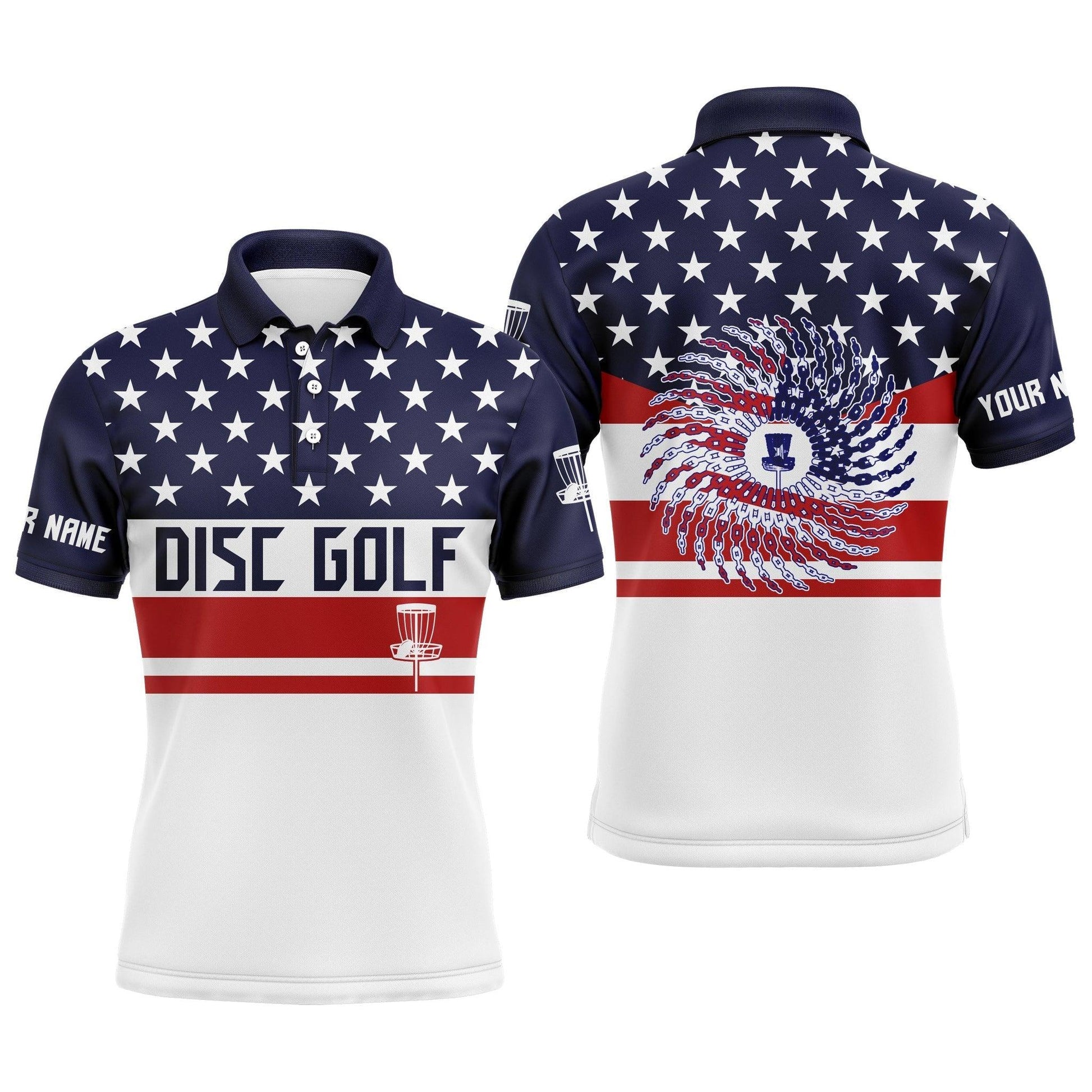 Custom Disc Golf Men Polo Shirt - Custom Name American Flag Patriot Apparel Men Polo Shirt - Perfect Polo Shirt For Men, Disc Golf Lover - Amzanimalsgift