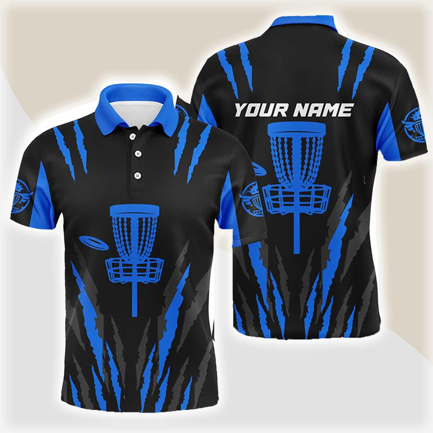 Custom Disc Golf Men Polo Shirt - Custom Name Black And Blue Disc Golf Basket Apparel Men Polo Shirt - Perfect Polo Shirt For Men, Disc Golf Lover - Amzanimalsgift