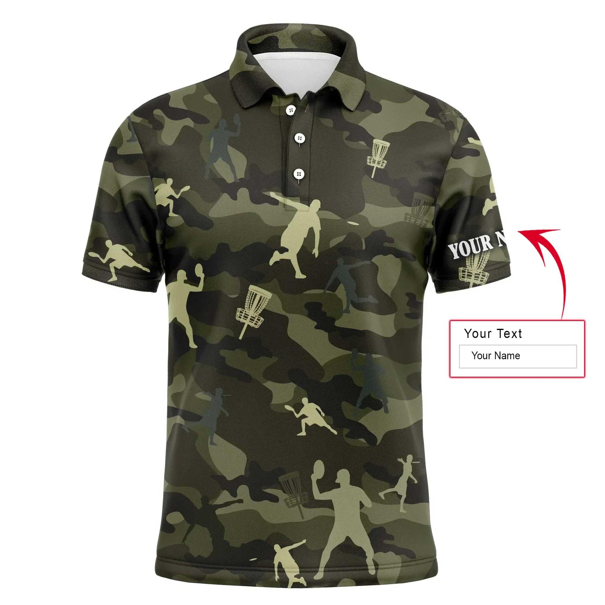 Custom Disc Golf Men Polo Shirt - Custom Name Green Camo Disc Golf Apparel - Personalized Gift For Disc Golf Lover, Men, Husband, Team, Boyfriend - Amzanimalsgift