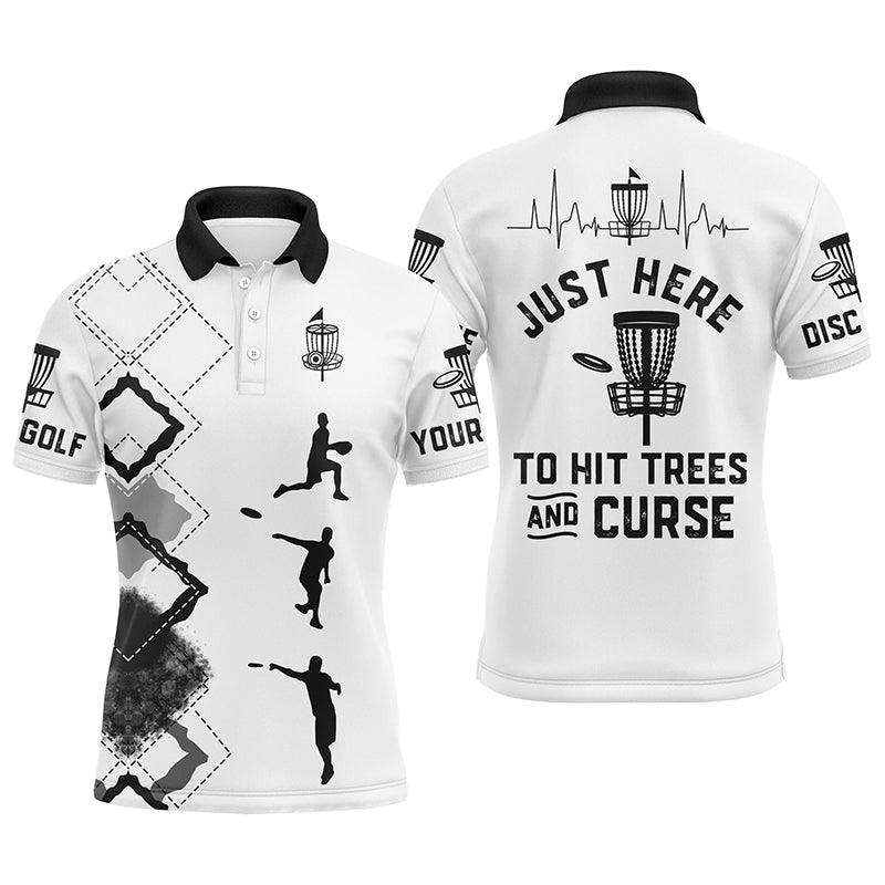 Custom Disc Golf Men Polo Shirt - Custom Name Just Here to Hit Trees And Curse Men Polo Shirt - Perfect Polo Shirt For Men, Disc Golf Lover - Amzanimalsgift