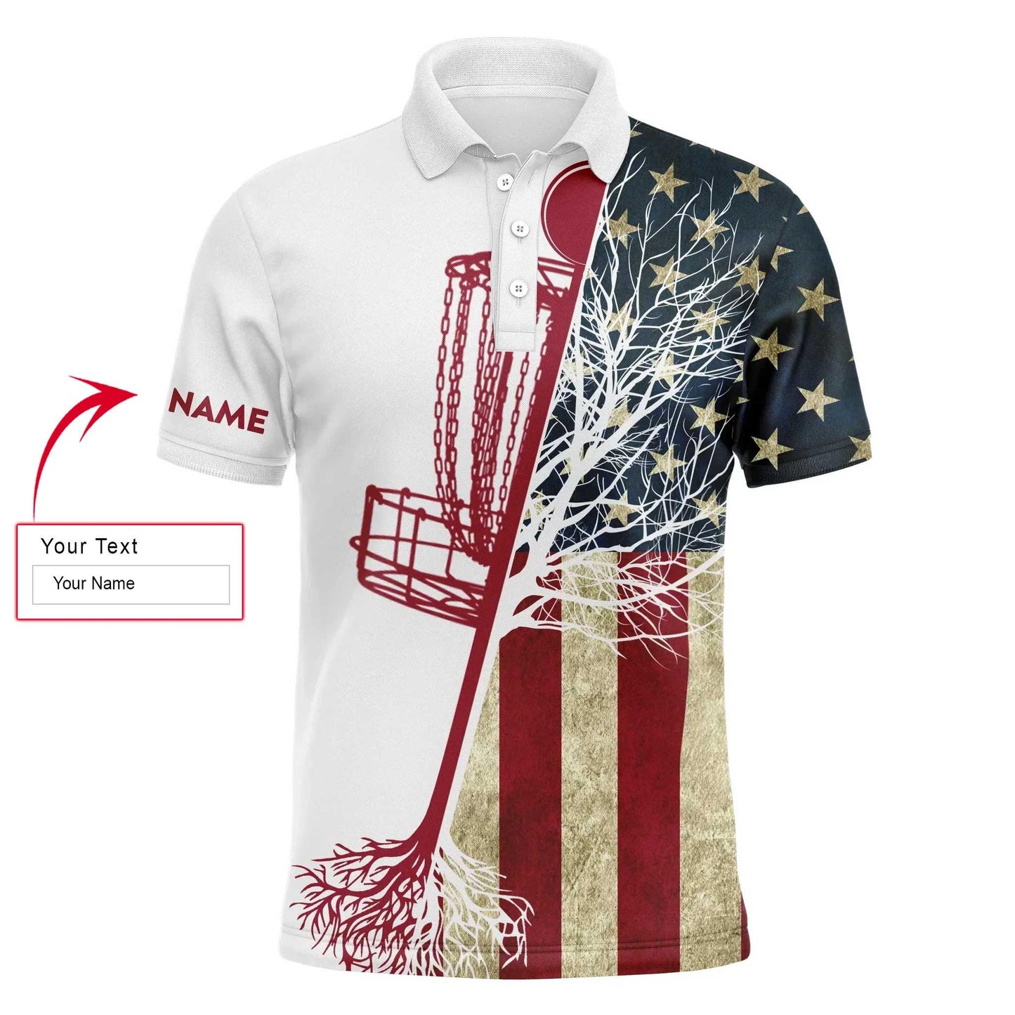 Custom Disc Golf Men Polo Shirt - Custom Name Vintage American Flag Disc Golf Basket Apparel - Personalized Sports Gift For Golf Lover, Male, Husband - Amzanimalsgift