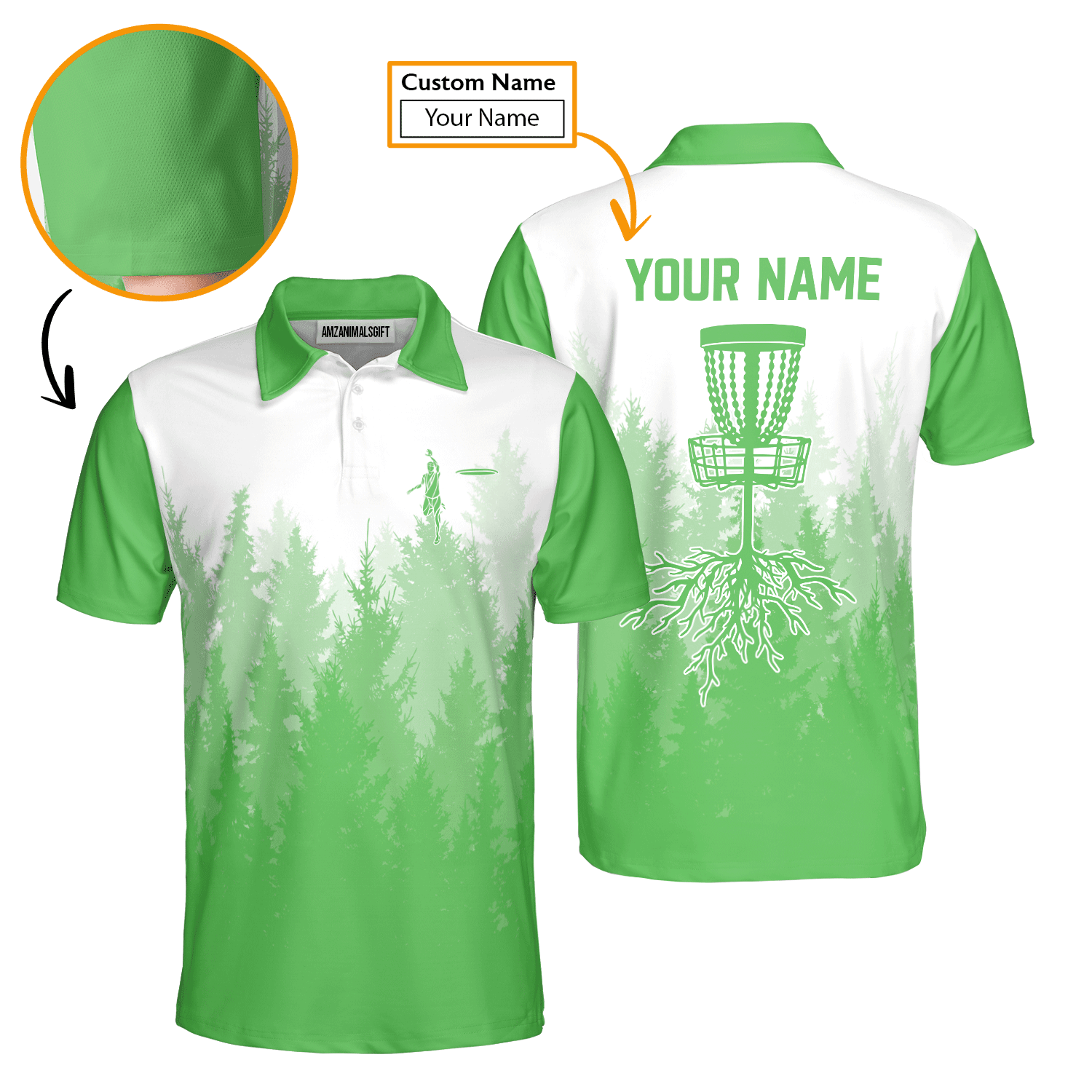 Custom Disc Golf Men Polo Shirt - Disc Golf Basket Hole In The Woods Custom Name Multicolor Apparel - Personalized Gift For Disc Golf Lover, Men, Husband, Team - Amzanimalsgift
