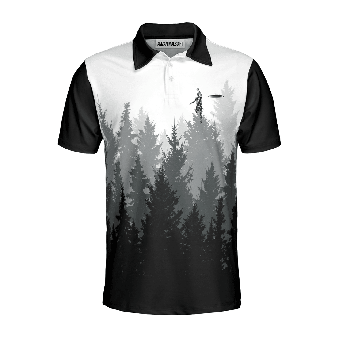 Custom Disc Golf Men Polo Shirt - Disc Golf Basket Hole In The Woods Custom Name Multicolor Apparel - Personalized Gift For Disc Golf Lover, Men, Husband, Team - Amzanimalsgift