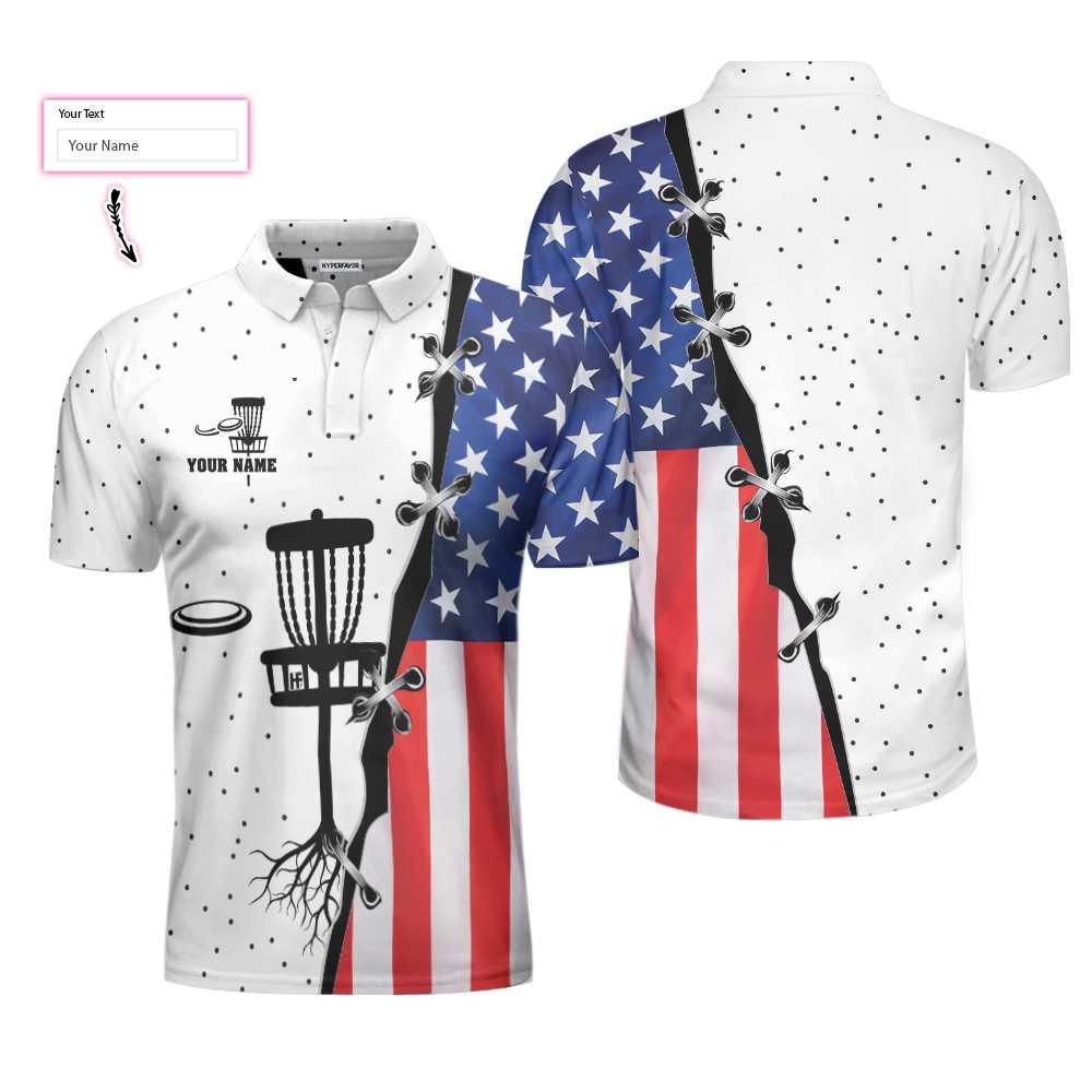 Custom Disc Golf Men Polo Shirt - Disc Golf Custom Men Polo Shirt, American Flag Dot Pattern Disc Golf Shirt For Men - Perfect Polo Shirt For Men - Amzanimalsgift