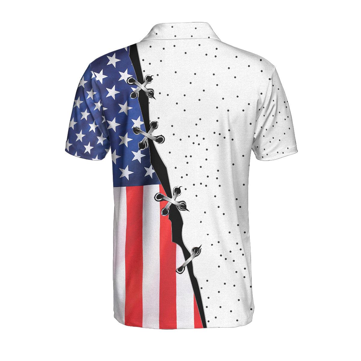 Custom Disc Golf Men Polo Shirt - Disc Golf Custom Men Polo Shirt, American Flag Dot Pattern Disc Golf Shirt For Men - Perfect Polo Shirt For Men - Amzanimalsgift