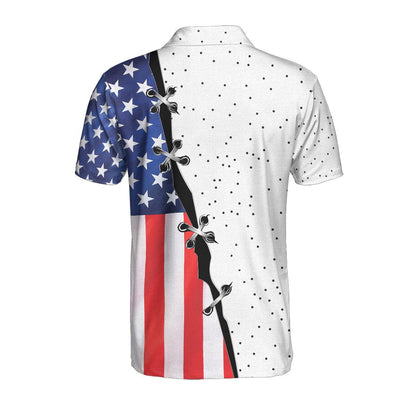 Custom Disc Golf Men Polo Shirt - Disc Golf Custom Men Polo Shirt, American Flag Dot Pattern Disc Golf Shirt For Men - Perfect Polo Shirt For Men - Amzanimalsgift