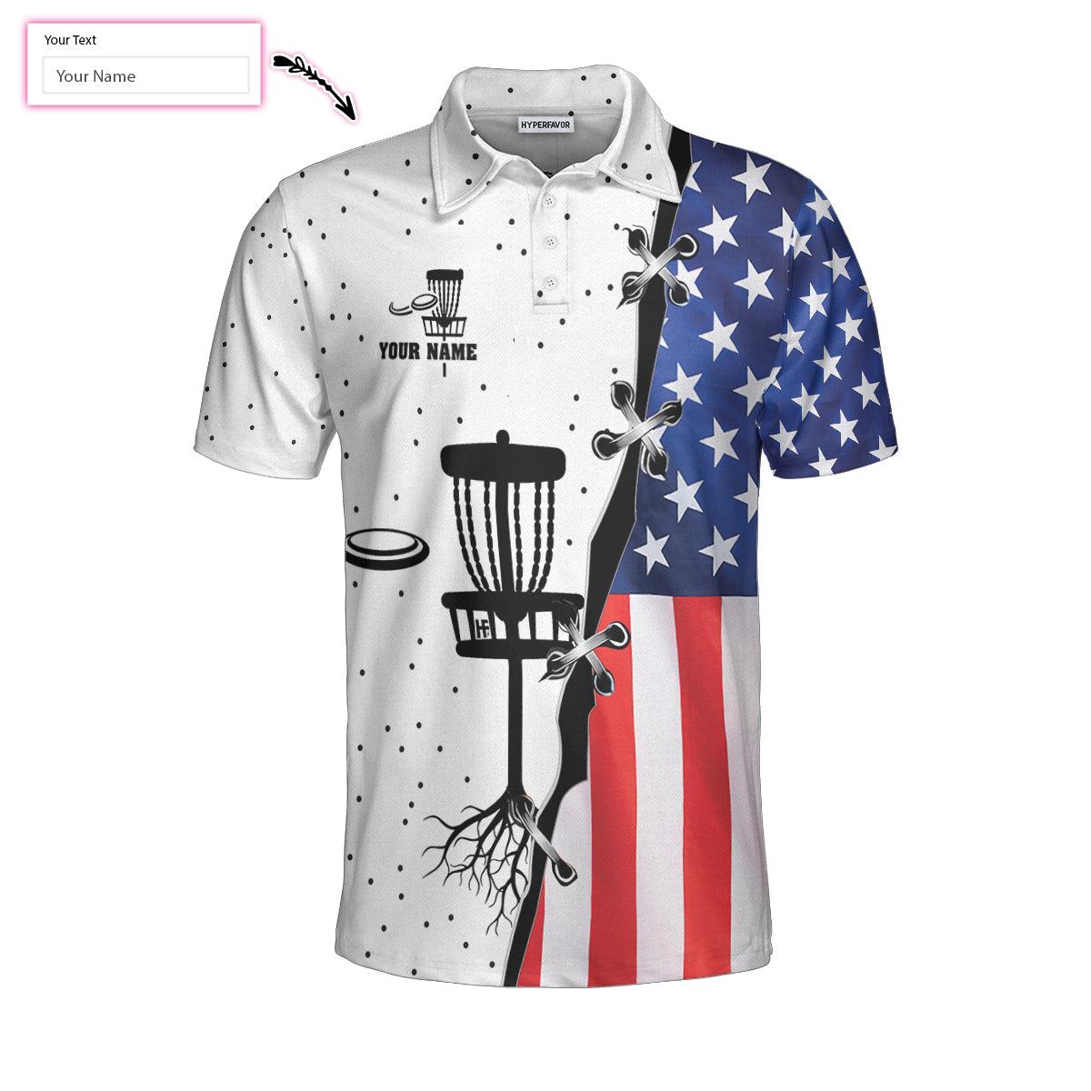 Custom Disc Golf Men Polo Shirt - Disc Golf Custom Men Polo Shirt, American Flag Dot Pattern Disc Golf Shirt For Men - Perfect Polo Shirt For Men - Amzanimalsgift
