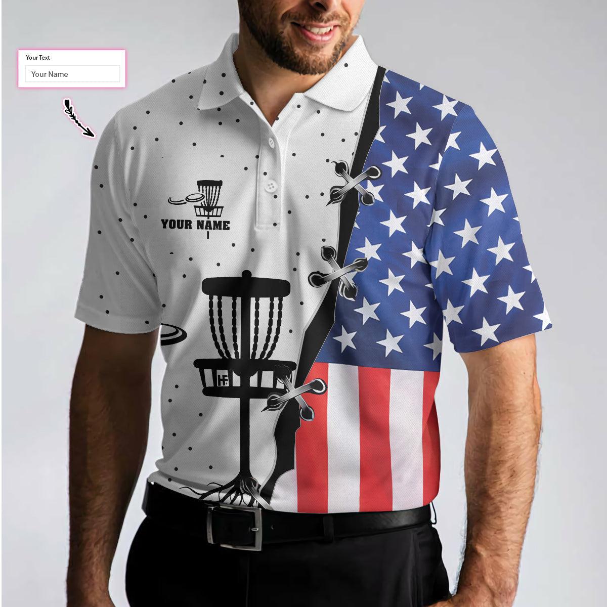 Custom Disc Golf Men Polo Shirt - Disc Golf Custom Men Polo Shirt, American Flag Dot Pattern Disc Golf Shirt For Men - Perfect Polo Shirt For Men - Amzanimalsgift