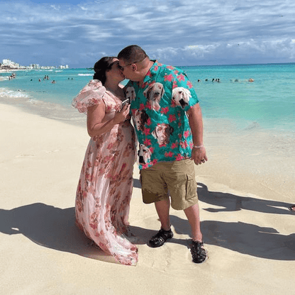 Custom Dog Face Hawaiian Shirt - Leaves & Flowers Pattern Mint Color Aloha Shirt - Personalized Hawaiian Shirt For Men & Women, Dog Lovers - Amzanimalsgift