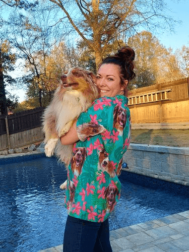 Custom Dog Face Hawaiian Shirt - Leaves & Flowers Pattern Mint Color Aloha Shirt - Personalized Hawaiian Shirt For Men & Women, Dog Lovers - Amzanimalsgift