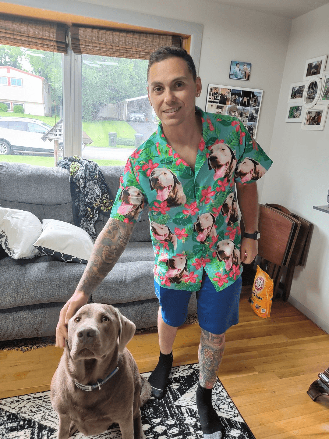 Custom Dog Face Hawaiian Shirt - Leaves & Flowers Pattern Mint Color Aloha Shirt - Personalized Hawaiian Shirt For Men & Women, Dog Lovers - Amzanimalsgift