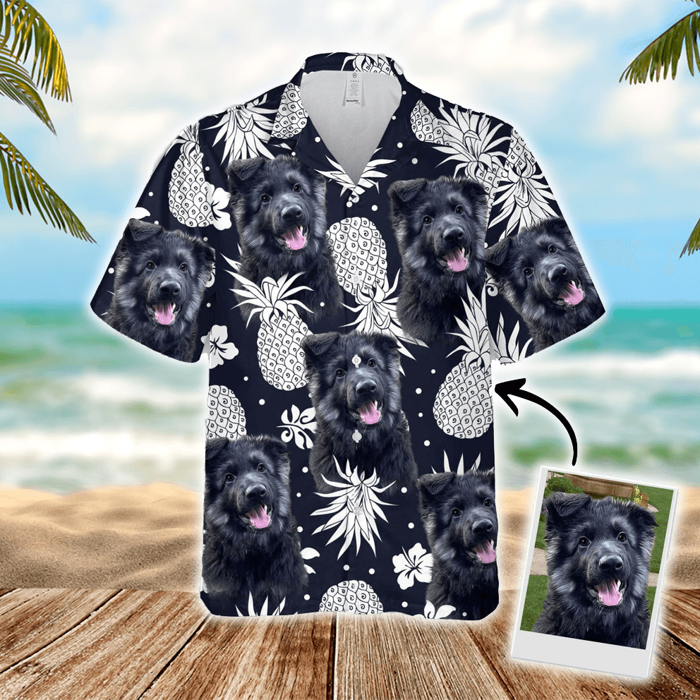Custom Dog Face Hawaiian Shirt - Pineapple Pattern Dark Navy Color Aloha Hawaiian Shirt- Personalized Hawaiian Shirt For Men & Women, Pet Lovers - Amzanimalsgift