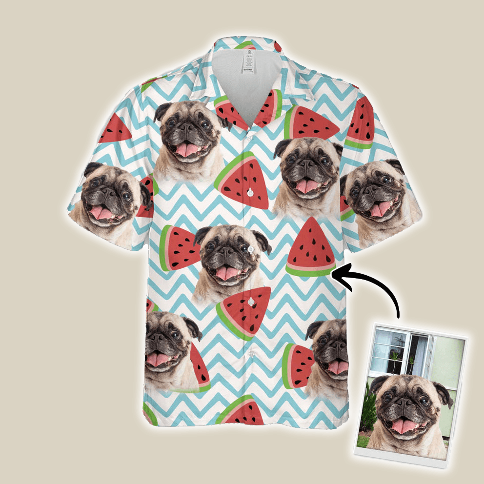 Custom Dog Face On Hawaiian Shirt - Watermelon Pattern White Color Aloha Shirt - Personalized Hawaiian Shirt For Men & Women, Pet Lovers - Amzanimalsgift