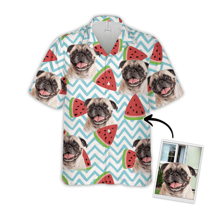 Custom Dog Face On Hawaiian Shirt - Watermelon Pattern White Color Aloha Shirt - Personalized Hawaiian Shirt For Men & Women, Pet Lovers - Amzanimalsgift