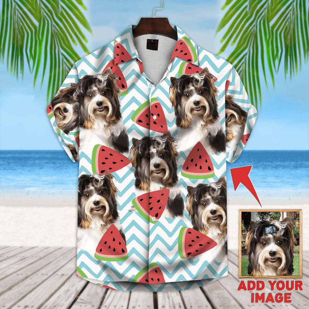 Custom Dog Face On Hawaiian Shirt - Watermelon Pattern White Color Aloha Shirt - Personalized Hawaiian Shirt For Men & Women, Pet Lovers - Amzanimalsgift