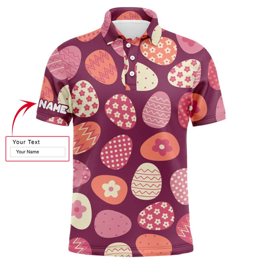Custom Easter Men Polo Shirt - Colorful Easter Eggs Pattern Custom Name Golf Men Polo Shirt - Perfect Polo Shirt For Men - Amzanimalsgift