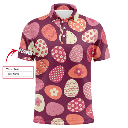 Custom Easter Men Polo Shirt - Colorful Easter Eggs Pattern Custom Name Golf Men Polo Shirt - Perfect Polo Shirt For Men - Amzanimalsgift