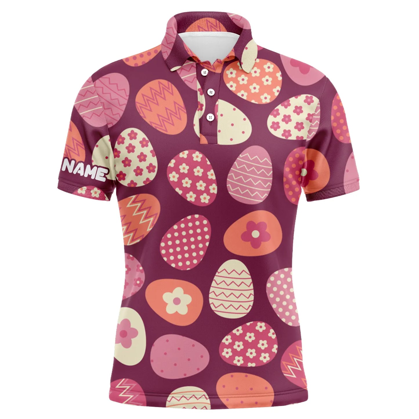 Custom Easter Men Polo Shirt - Colorful Easter Eggs Pattern Custom Name Golf Men Polo Shirt - Perfect Polo Shirt For Men - Amzanimalsgift
